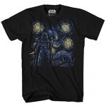 Starry Evening Darth Vader Van Gogh Adult Males’s Graphic Tee Apparel T-Shirt (Sad, Little)