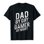 Mens Dad By Day Gamer By Evening Comic Fathers Day Gamer Dad Gift T-Shirt