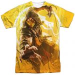 Mortal Kombat XI Scorpion Unisex Grownup Front Finest Sublimated T Shirt for Men and Females, Tiny White