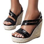 haoricu Womens Platform Wedge Sandals Fashion Launch Toe Buckle Straps Espadrille Shoes Sunless