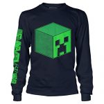 JINX Minecraft Overworld Creeper Cube Dudes Boys’ Long-Sleeve Tee Shirt, Navy, Fine