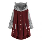 aihihe Females’s Long Sleeve Cat Ear Hoodies Pullover Hoodie Fleece Color Block Button Hooded Sweatshirt Heat Frigid weather Wine