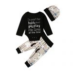 Newborn Diminutive one Boys Lovable Apparel Long Sleeve Amusing Letter Romper Bodysuits Long Pants Hat 3Pcs Descend Outfits Space (Black, 3-6 Months)