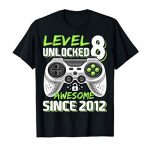 Level 8 Unlocked Awesome Since 2012 Video Sport 8th Birthday T-Shirt