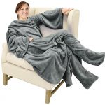 Catalonia Wearable Fleece Blanket with Sleeves and Foot Pockets for Adult Females Males,Micro Plush Relaxed Wrap Sleeved Throw Blanket Robe Mountainous,Grey