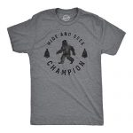 Mens Hide and Look Champion T Shirt Humorous Bigfoot Tee Humor Cool Graphic Print (Shaded Heather Grey) – XXL