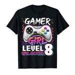 Gamer Lady Level 8 Unlocked Video Recreation eighth Birthday Gift T-Shirt