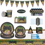 Video Sport Celebration Presents, 102Pack Gaming Celebration Decoration Situation Involves Video Sport Paper Plates,Cups,Napkins,Straws,Blowing Dragon,Tablecloth,Invitation,Top Hat and Pennant Tableware Serves 8 Of us