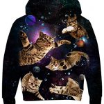 uideazone Ladies Hoodies 3D Print Pullover Sweatshirt Crewneck Personalized Flying Cat Classy Hooded Jumper Tops for Boys