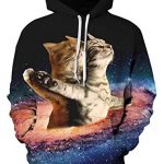 Men and Ladies folk Novelty Fleece Hoodies Cat Monumental Pullover Hoodies Galaxy Chilly Athletic Sweaters Hooded Sweatshirt Grey Navy Blue