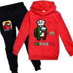 Children Among us Sweatsuits 2 Share Hoodie Tracksuit Sets Gamer Hoodies and Sweatpants Jogging Suits for Boys Ladies Crimson 9-10 Years