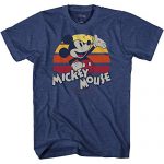 Mickey Mouse Rise Stripes Traditional Retro Vintage Disneyland World Mens Adult Graphic Tee T-Shirt Apparel (Heather Navy, Medium)