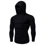 Mens Facemask Skull Pure Colour Pullover Hoodies Long Sleeve Hooded Sweatshirt Tops Shirt Blouse with Facet Half Zipper