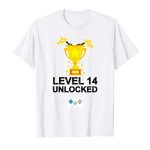 Comic 14th Birthday Level 14 Unlocked T-shirt Gamer Reward Tee