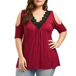 haoricu Bat Shirt, Clearance!Women folks Stable Off Shoulder 3/4 Sleeve Plus Size Free Bling T Shirt Tunic Tops (XXXL, C-Wine)