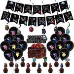 36Pcs Amongst Us Birthday celebration Decorations Video Game Theme Provides for Boys Birthday Cupcake Decor Offers for Fan 16 Pcs Balloons, 1 Pcs Banner, 12…