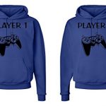 Fasciino Matching His & Hers Couple Hoodie Sweatshirt Residing – Player 1 and Player 2 Gamer (Immense/Medium Deep Royal)