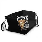 Grownup Youngsters Cloth Face Hide All I Need is Pizza and Video Games Mud Masks Reusable Balaclava for Outdoor Shaded