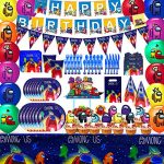 AMONG US Video Game Celebration Decorations, AMONG US Celebration Affords Pack with Cake Toppers, Contented Birthday Banner, Tablecloth, Balloon, Plate, Pennants, Invitation Playing cards, Gift…