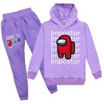 Youth Among Gamer US Hoodie and Sweatpants Suit Boys Girls Tracksuit Among-US Pullover Sweatshirt Quandary 2 Fragment Outfit Sweatsuit(Purple,7-8 Years)
