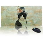 Immense Size Gaming Mouse Pad Retro Cat with Flower Hat Pc Sport Mouse Mat Optimized for Gaming Sensors