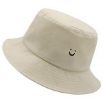 Smile Face Hat Summer Shuffle Bucket Coastline Sun Hat Evening Call Embroidery Visor Start air Cap (Cream)