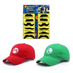 JOYINGLE Kind Dapper Mario Bros Hat Baseball Cap Unisex Costume Cosplay Halloween Hat for Adult Children (Red and Inexperienced) 2Pcs
