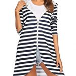 Zeagoo Females’s Striped Long Zip Up Hoodie Oversized Tunic Hooded Sweatshirt Jacket with Pockets