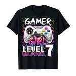 Gamer Lady Level 7 Unlocked Video Sport seventh Birthday Gift T-Shirt