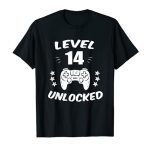 Stage 14 Unlocked T-Shirt Video Gamer 14th Birthday Reward Tee