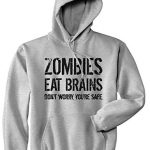Zombies Delight in Brains So Youre Pleasant Hoodie Funny Costume Halloween Sweatshirt (Light Heather Gray) – XL