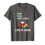 Vintage Style Video Sport Pizza Soda T-shirt for Avid gamers
