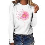 YAnGSale Top Vogue Sweatshirt Girls Breast Most cancers Shirt Casual Prolonged Sleeve Blouse Tumble Pullover Pink Ribbon Sunflower T-Shirt (White, XXL)