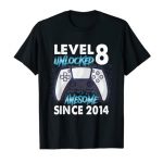 eighth Birthday Gift Boys Diploma 8 Unlocked Gracious 2014 Gamer T-Shirt