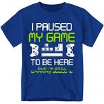 I Paused My Game to Be Right here Gamer T Shirt, Comical Paused Game Video Gamer Tshirt (Royal, Medium)
