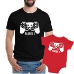 Texas Tees Father and Son Shirts, Participant 1 Participant, Gamer Bodysuit,Participant 1, Participant 2 – Shadowy & Pink,Mens (Medium) & 3-6 Month
