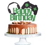 Pleased birthday video game cake top hat-game theme kind out headset party decoration-kid’s video game birthday decoration affords