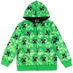 Minecraft Creeper Small Boys French Terry Zip-Up Hoodie Green 7-8