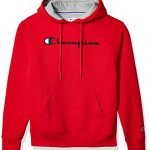 Champion mens Powerblend Fleece Pullover Hoodie, Traditional Script Emblem Sweatshirt, Body of workers Red Scarlet-y06794, Minute US