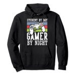 Frigid Gaming Scholar By Day Gamer By Night time Funny Quote Front Pullover Hoodie
