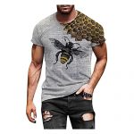 Clearance Deals Retro T-Shirt Bee Printed Blouse, 2021 Summer Vogue Boys Males 3D Flood Beer Printed Brief Tee Tops (B-Gray, XXL)
