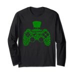 Boys Video Gamer Game Shamrock St Patricks Day Irish Men Kid Prolonged Sleeve T-Shirt