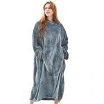 Fomoom Blanket Hoodie, Wearable Blanket Sweatshirt for Adult Girls Males and Kids, Oversized Fleece Blanket with Sleeves and Wide Pocket, One Size Suits All (Slate…