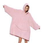 Blanket Sweatshirt, Oversized Snug Sherpa Plush Wearable Hoodie Blankets for Adults Ladies people Males, Pink