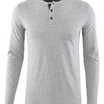Estepoba Men Informal Soft Inspiring Sport Lengthy Sleeve Pocket Henley Workout T-Shirt Heather Grey/Slate Green L