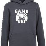 XS Hoody Boys’ Sweatshirt – Fleece Pullover Graphic Gamer Hoodie (Size: 4-16), Size 10/12, Charcoal Game On