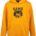 XS Hoody Boys’ Sweatshirt – Fleece Pullover Graphic Gamer Hoodie (Size: 4-16), Size 18, Yellow Game On
