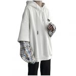 Vintage Streetwear Oversized Hoodie Girls Streetwear Sweatshirt Punk Prolonged Sleeve Pullovers Korean Plaid Splice Female – White,L