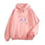 Pullover Sweatshirts for Ladies Cute Strawberry Cow Print Hoodie Informal Fuzzy Top (Crimson,L=US S)