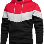 Wielsscca Mens Hoodies Pullover Coloration Block Fleece Sweatshirt Tops with Pocket Crimson S